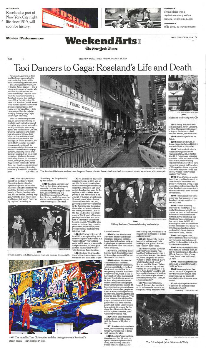 Roseland Ballroom New York Times page