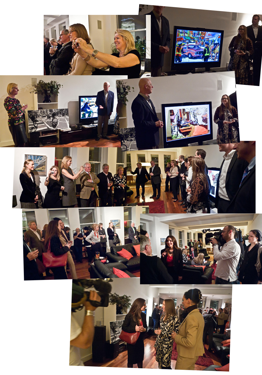 Artist Tom Christopher speaks at a reception in Chelsea at the home of Juergen and Claudia Lehnus, on November 29th, Photos by Klaus-Peter Statz