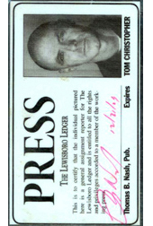 Tom Christopher press pass, the Lewisborough Ledger ID